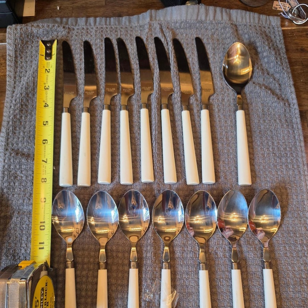 Vintage 1970s White Handle Silverware